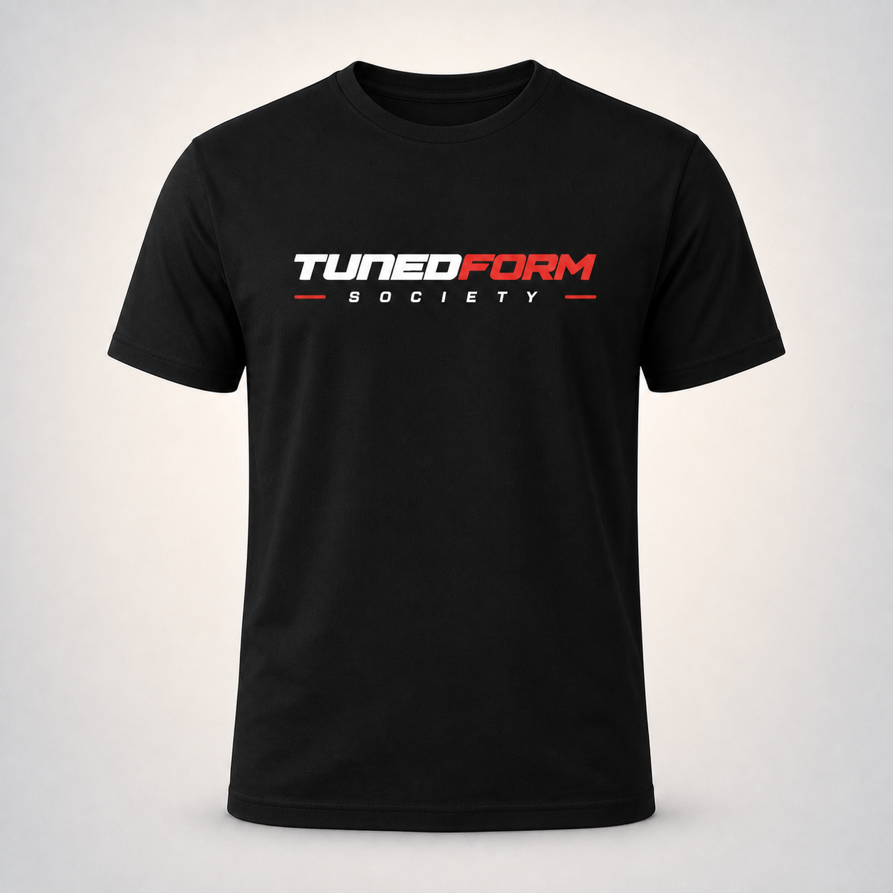 Black TunedForm Society Standard fitted T-shirt with white and red chest logo