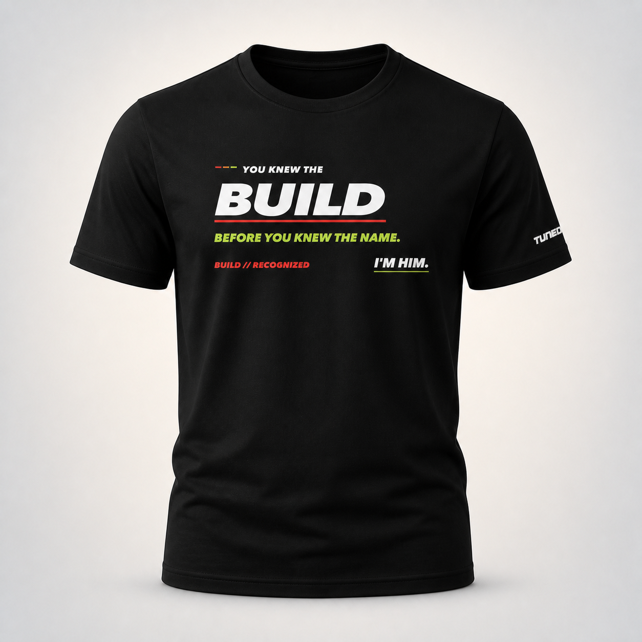 You Knew The Build, Before You Knew The Name - Men's 100% Cotton T-Shirt on the TunedForm studio gradient
